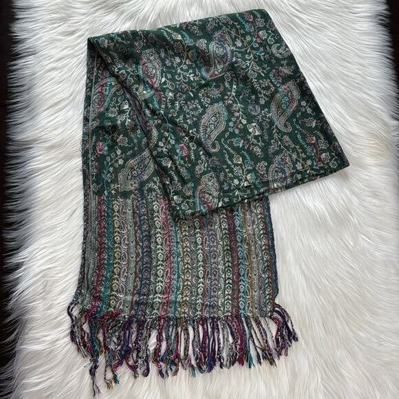 Jerusalem Green Paisley Cashmere Scarf - Picture 1 of 6